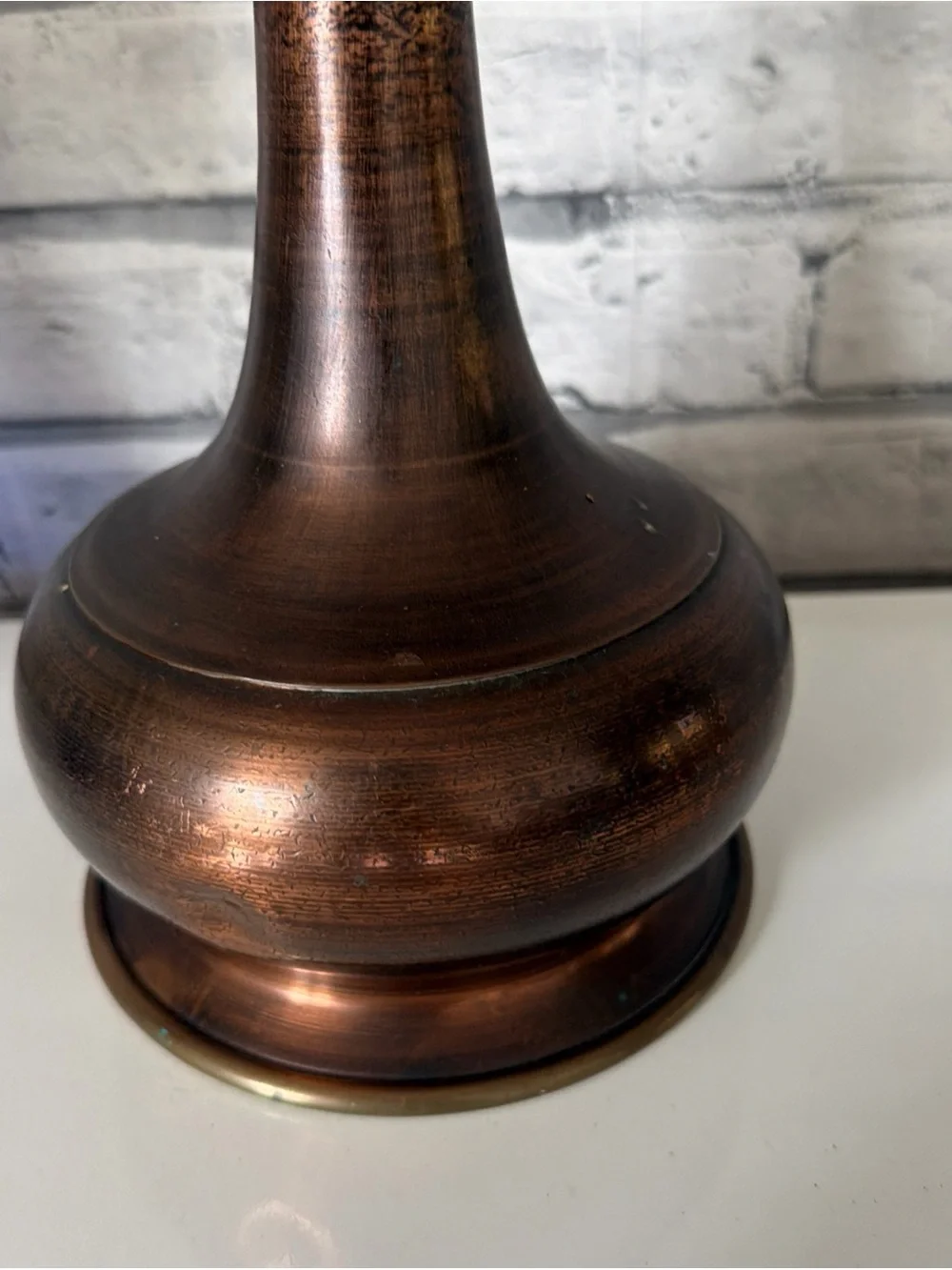 Vintage Patinated Brass Trumpet Candle Holder / Bud Vase – 12.5